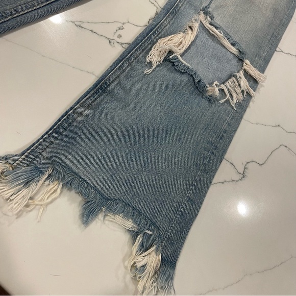 We The Free Distressed Button Fly Distressed Blue Denim Jeans - Picture 12 of 15